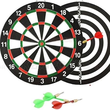 Çift Taraflı Dart Tahtası ve 4 Adet Metal Uçlu Ok 30cm Bullseye