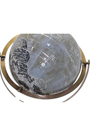 Ahşap Tripod Standlı Dünya Küre Zemin Dekoru Döner Dünya Küre Modern Harita Atlas 62cm Gri