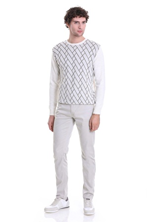 Bej Regular Fit Jakarlı Bisiklet Yaka Yünlü Triko Kazak | 3XL