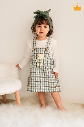 Babyhola Yılbaşı Konsept Şık Ayılı Oyun Arkadaşı Tüvit Kız Bebek Çocuk Badi Jile 2'li Oyuncaklı Elbise Takım 2339