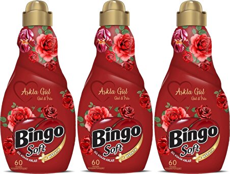 Bingo Soft Çamaşır Yumuşatıcı Konsantre 1440 ml Aşkla Gül (Gül & Iris) (3'lü Set)