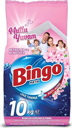 Bingo Matik Toz Çamaşır Deterjanı 20 kg Beyazlar ve Renkliler (2 Paket x 10 Kg) (134 Yıkama) (Mutlu 