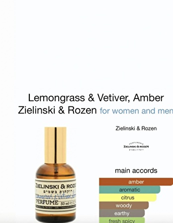 Zielinski & Rozen Perfume Lemongrass ve Vetiver Amber Edp 50 ml Parfüm