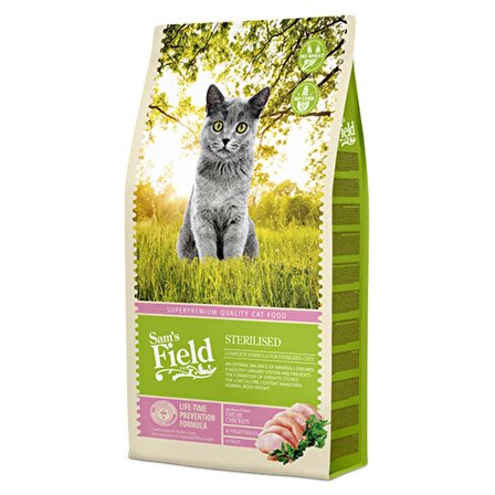 Sam's Field Sterilised Tavuklu Tahılsız Kısırlaştırılmış Kedi Maması 7.5 Kg + 2 Adet Saovet Pasta 100 gr. Hediye
