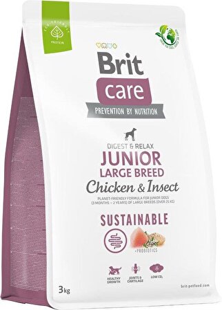 Brit Care Sustainable Junior Large Breed Böcek ve Tavuklu Büyük Irk Yavru Köpek Maması 3 Kg