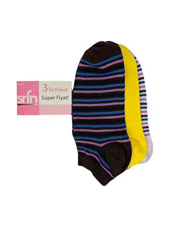 SRFN Kadın Patik Çorap 3 lü  Çizgili  Desen