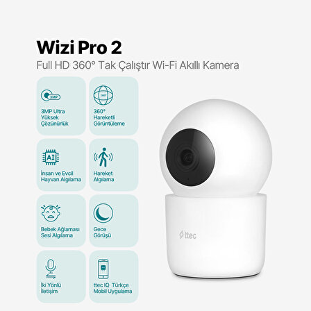 ttec Wizi Pro 2 Full HD 360° Tak Çalıştır Wi-Fi Akıllı Kamera