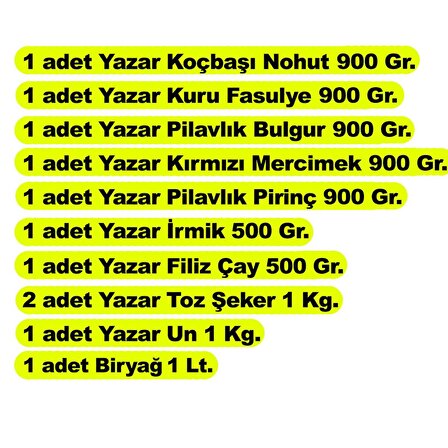 Yazar Ramazan Paketi 10 Parça 9,5 Kg.