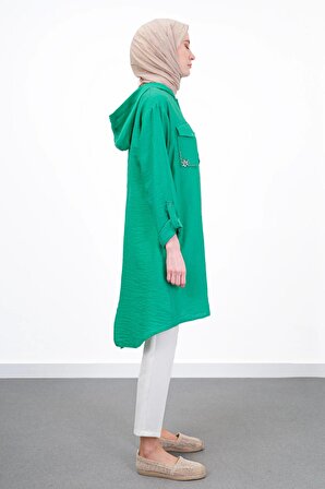 Taş İşlemeli Keten Kumaşlı Giyçık - Yeşil