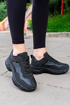 Bluefeet BF02 Siyah Gri Kadın Spor Yüksek Taban Ayakkabı