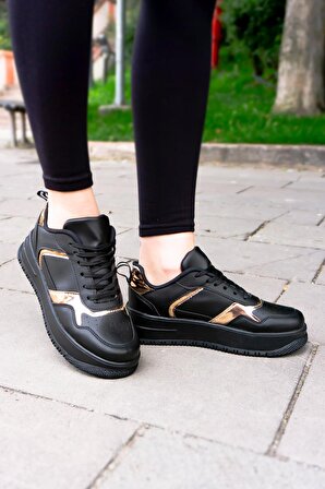 Bluefeet BF59 Siyah Sarı Kadın Spor Kalın Taban Ayakkabı