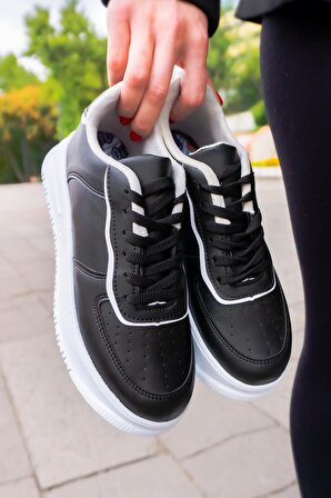 Bluefeet BF60 Siyah Beyaz Kadın Spor Kalın Taban Ayakkabı
