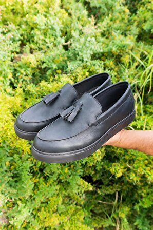 Bluefeet 0339 Siyah Dikişli Püsküllü Günlük Erkek Ayakkabı