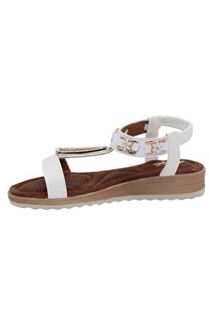 Bluefeet Akç A24 Beyaz Günlük Taşlı Kadın Sandalet Ayakkabı