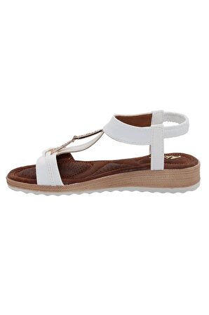 Bluefeet Akç A26 Beyaz Günlük Taşlı Kadın Sandalet Ayakkabı