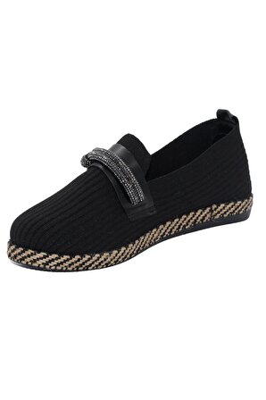 Bluefeet Nwf N987 Siyah Triko Taşlı Kadın Günlük Babet Ayakkabı