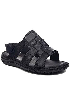 Bluefeet M23 Siyah Günlük Erkek Hakiki Deri Sandalet Ayakkabı