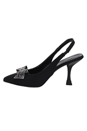 Bluefeet K041 Siyah Fiyonklu 7 Cm Klasik Topuk Kadın Ayakkabı