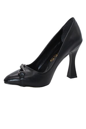 Bluefeet K046 Siyah Örgü Taşlı 8 Cm Stiletto Kadın Ayakkabı