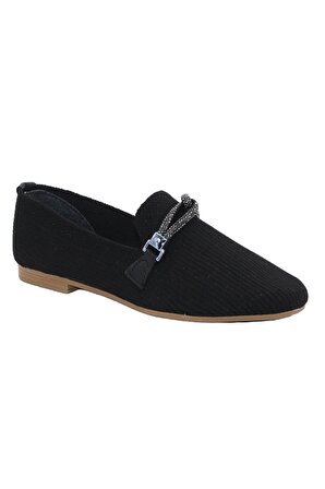 Bluefeet T055 Siyah Triko Taşlı Kadın Günlük Babet Ayakkabı