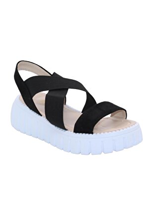 Bluefeet K101 Siyah Lastik Bantlı Günlük Çapraz Kadın Sandalet