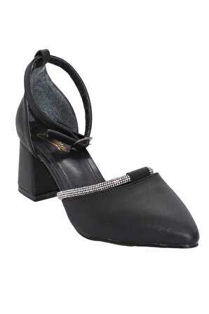 Bluefeet T011 Siyah Taşlı 5 Cm Kalın Topuk Kadın Ayakkabı
