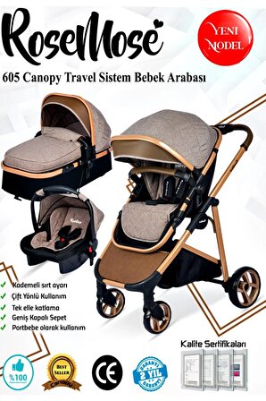 Yeni Doğan Set 8 In 1 605 Travel Sistem Bebek Arabası + 560 Bebek Oyun Parkı Yatak Beşik