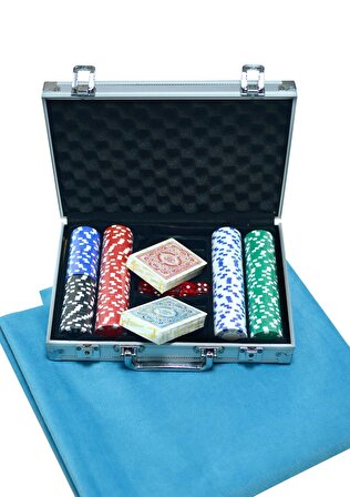 Poker Çip Set 200'lük - Çuha Ve 2 Deste Vegas Poker Plastik Oyun Kağıdı Hediyeli