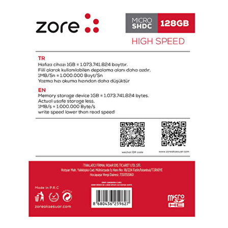 Zore Micro SD Hafıza Kartı 128GB