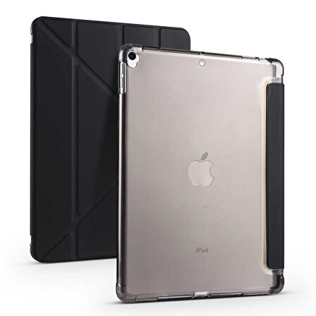 Apple iPad Pro 10.5 (7.Nesil) Uyumlu Kılıf Zore Tri Folding Kalem Bölmeli Standlı Kılıf (Siyah)