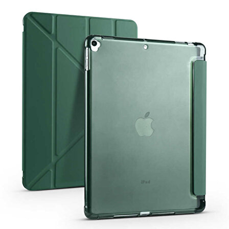 Apple iPad Pro 10.5 (7.Nesil) Uyumlu Kılıf Zore Tri Folding Kalem Bölmeli Standlı Kılıf (Koyu Yeşil)