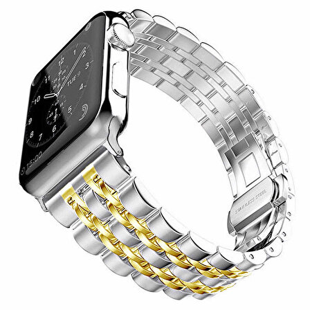 Apple Watch Ultra 49mm Uyumlu Kordon KRD-14 Metal Strap Kayış (Gold)