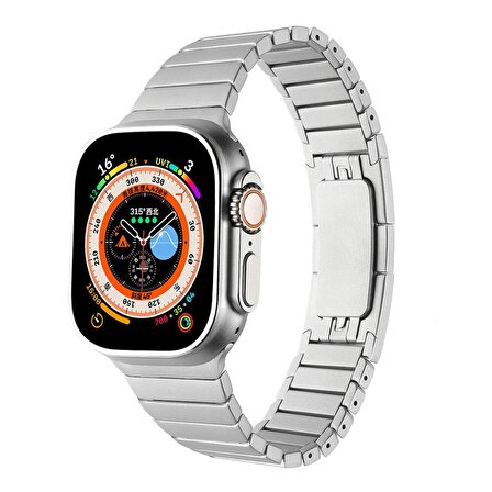 Apple Watch Ultra 49mm Uyumlu Kordon KRD-35 Metal Strap Kayış (Gri)