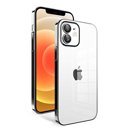Apple iPhone 12 Uyumlu Kılıf Kamera Korumalı Renkli Çerçeveli Zore Garaj Kapak (Siyah)