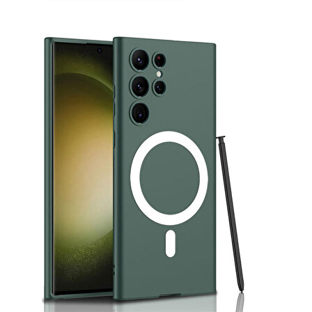 Samsung Galaxy S23 Ultra Uyumlu Kılıf Wireless Şarj Özellikli Zore Kıpta Magsafe Silikon Kapak (Yeşil)