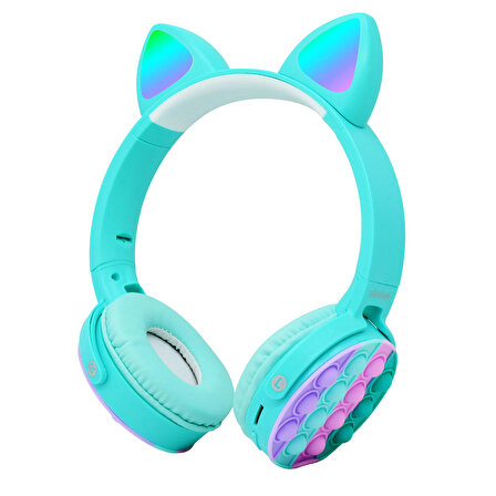 Zore CXT-950 RGB Led Işıklı Kedi Kulağı Band Tasarımı Ayarlanabilir Katlanabilir Kulak Üstü Bluetooth Kulaklık (Mavi)