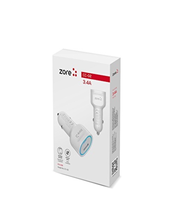 Zore CC-02 Hızlı Şarj Özellikli LED Işıklı QC 3.0 USB-A ve Type-C PD Araç Şarj Başlığı PD 20W