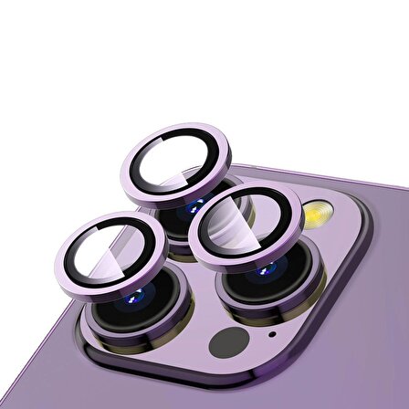 Apple iPhone 14 Pro Uyumlu Zore CL-12 Premium Safir Kamera Lens Koruyucu (Derin Mor)