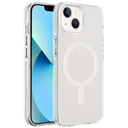 Apple iPhone 15 Uyumlu Kılıf Zore Magsafe Şarj Özellikli Buzlu Transparan C-Pro Sert Kapak Renksiz
