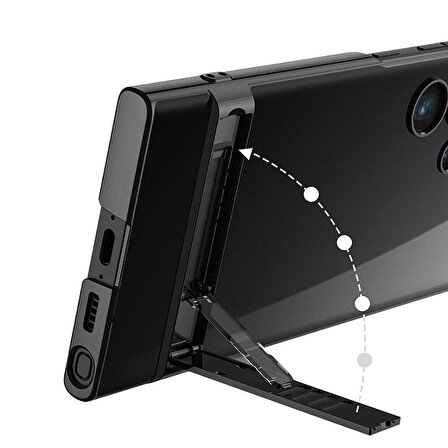 Samsung Galaxy S24 Ultra Uyumlu Kılıf Zore Kamera Korumalı Şeffaf Dikey Standlı Ays Kapak