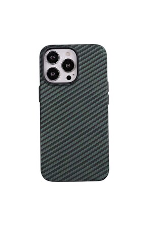 Apple iPhone 12 Pro Max Uyumlu Kılıf Karbon Fiber Tasarımlı Karbono Kapak Koyu Yeşil