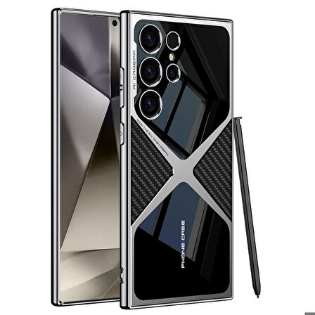 Samsung Galaxy S24 Ultra Uyumlu Kılıf Ultra İnce Kamera Korumalı PC + Deri Arka Yüzey X-Pro Kapak