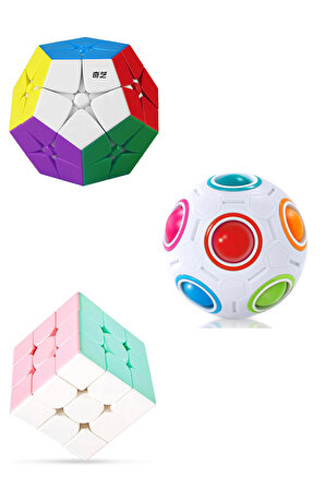 3 adet Zeka Küpü Gökkuşağı Bulmaca Topu,Megaminx Beyaz ve 3x3 Hız Küpü,Speed Cupe Rubik Küp Fidget Oyuncak Model 1