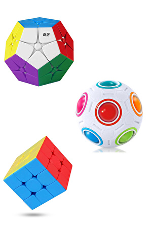 3 adet Zeka Küpü Gökkuşağı Bulmaca Topu,Megaminx Beyaz ve 3x3 Hız Küpü,Speed Cupe Rubik Küp Fidget Oyuncak Model 3