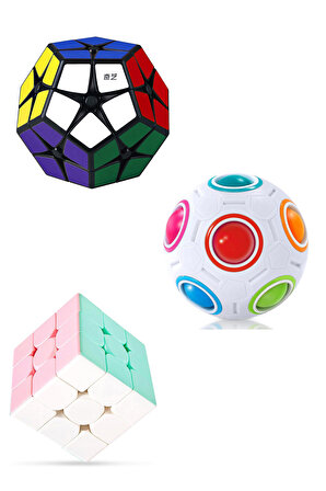 3 adet Zeka Küpü Gökkuşağı Bulmaca Topu,Megaminx Siyah ve 3x3 Hız Küpü,Speed Cupe Rubik Küp Fidget Oyuncak Model 1