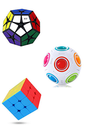 3 adet Zeka Küpü Gökkuşağı Bulmaca Topu,Megaminx Siyah ve 3x3 Hız Küpü,Speed Cupe Rubik Küp Fidget Oyuncak Model 3
