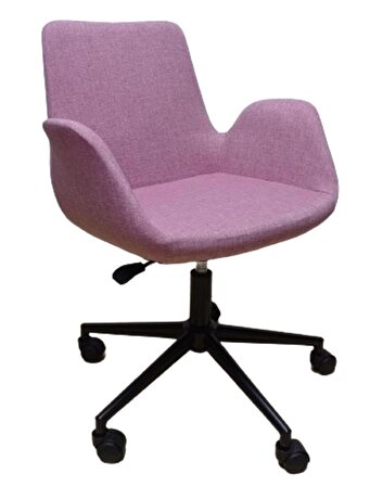 Büro Koltuğu Ofis Sandalyesi Pembe Renk Keten Kumaş Metal Ayaklı