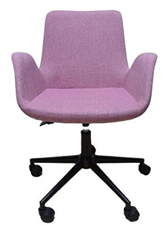 Büro Koltuğu Ofis Sandalyesi Pembe Renk Keten Kumaş Metal Ayaklı