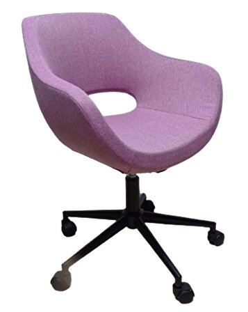 Ofis Koltuğu Çalışma Sandalyesi Pembe Renk Keten Kumaş Döküm Süngerli