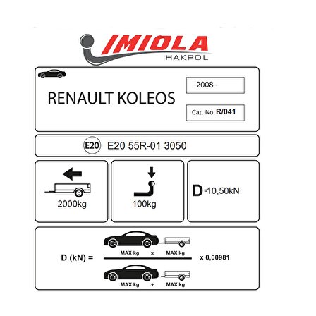 Hakpol Renault Kleos 09/2008 - 02/2017 arası Çeki Demiri